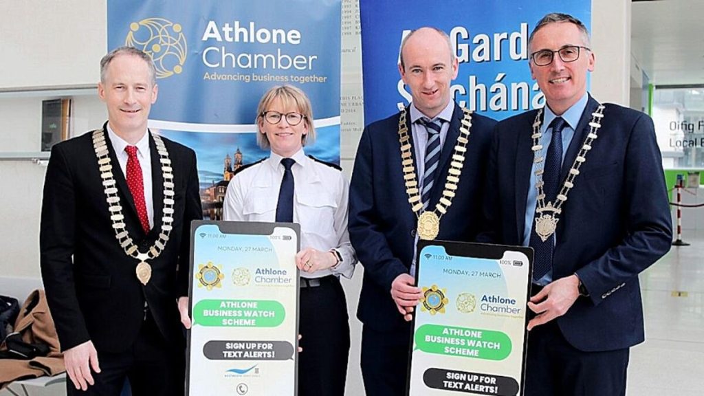Alan Shaw, President Athlone Chamber of Commerce, Superintendent Michelle Baker, Councillor Vincent McCormack, Mayor of Athlone-Moate Municipal District and Aengus O’Rourke, Cathaoirleach of Athlone-Moate Municipal District